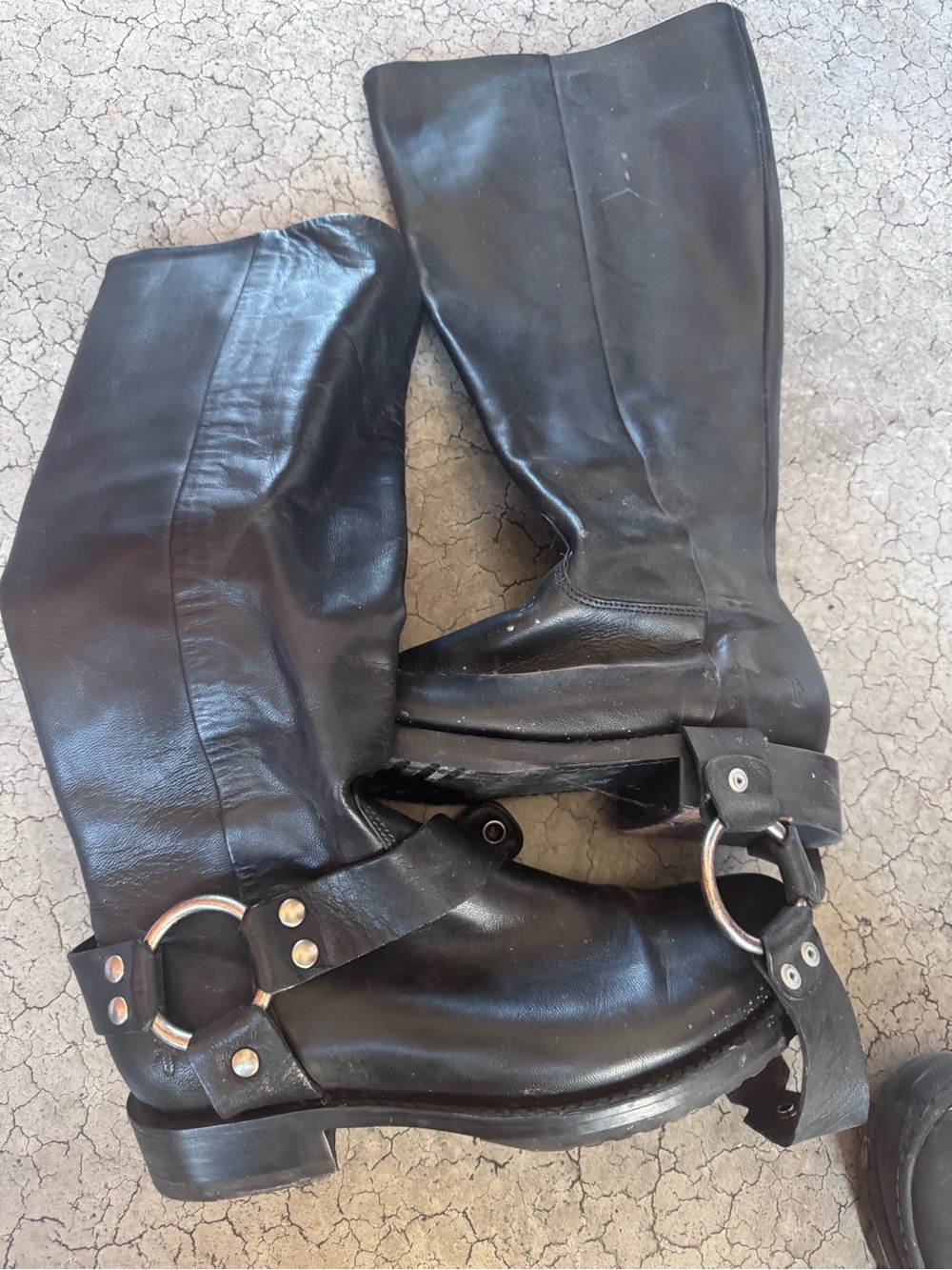 Frye Black Leather Harness Riding Boots